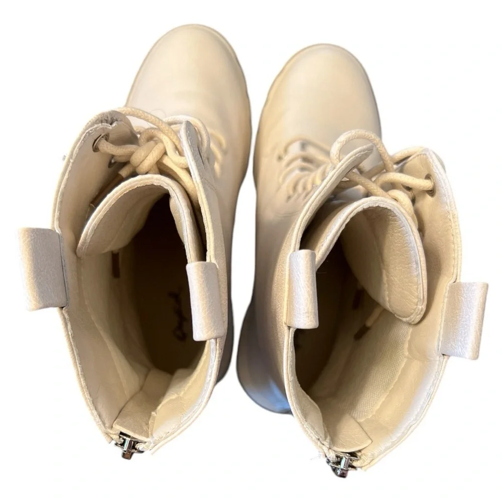 Qupid Renley Wide Heel Combat Boots cream size 6 - Picture 4 of 6